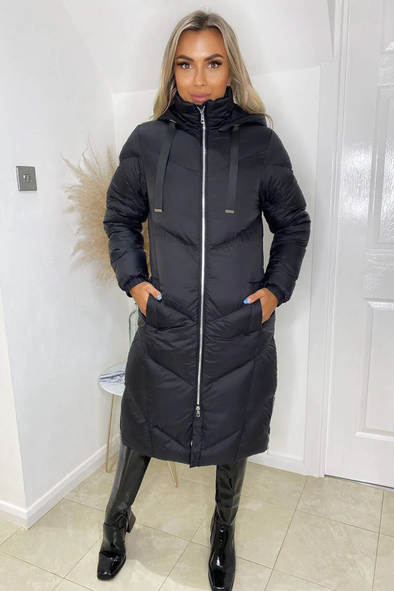 Black Long Puffer Coat - Swimclubus