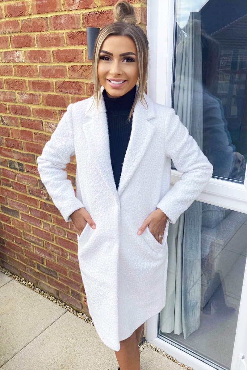 Cream Long Teddy Coat - Swimclubus