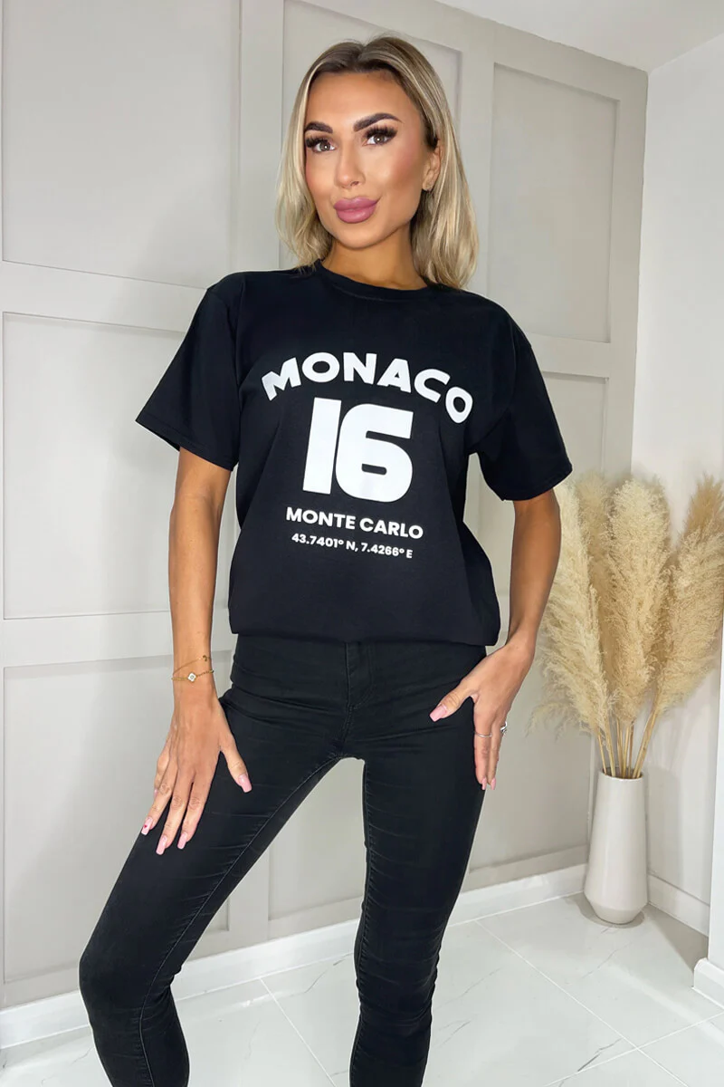 Black Monaco Slogan T-Shirt - Swimclubus