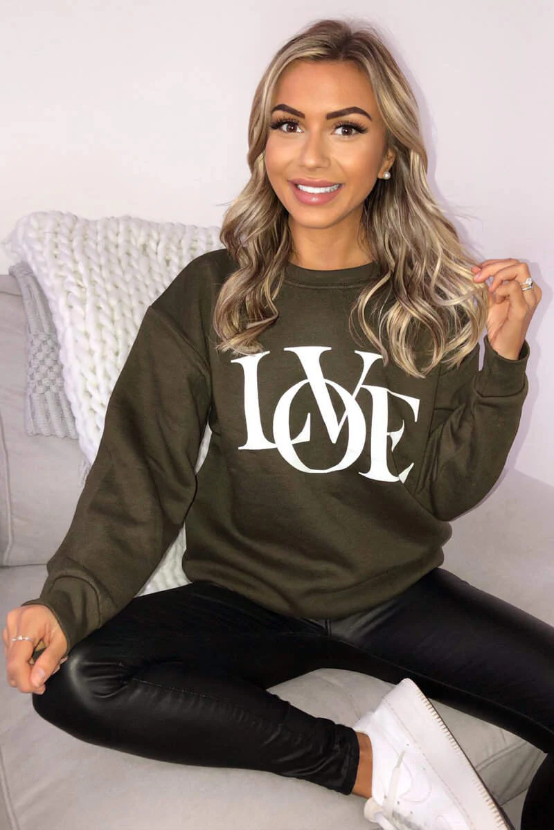 Khaki LOVE Sweatshirt - Swimclubus