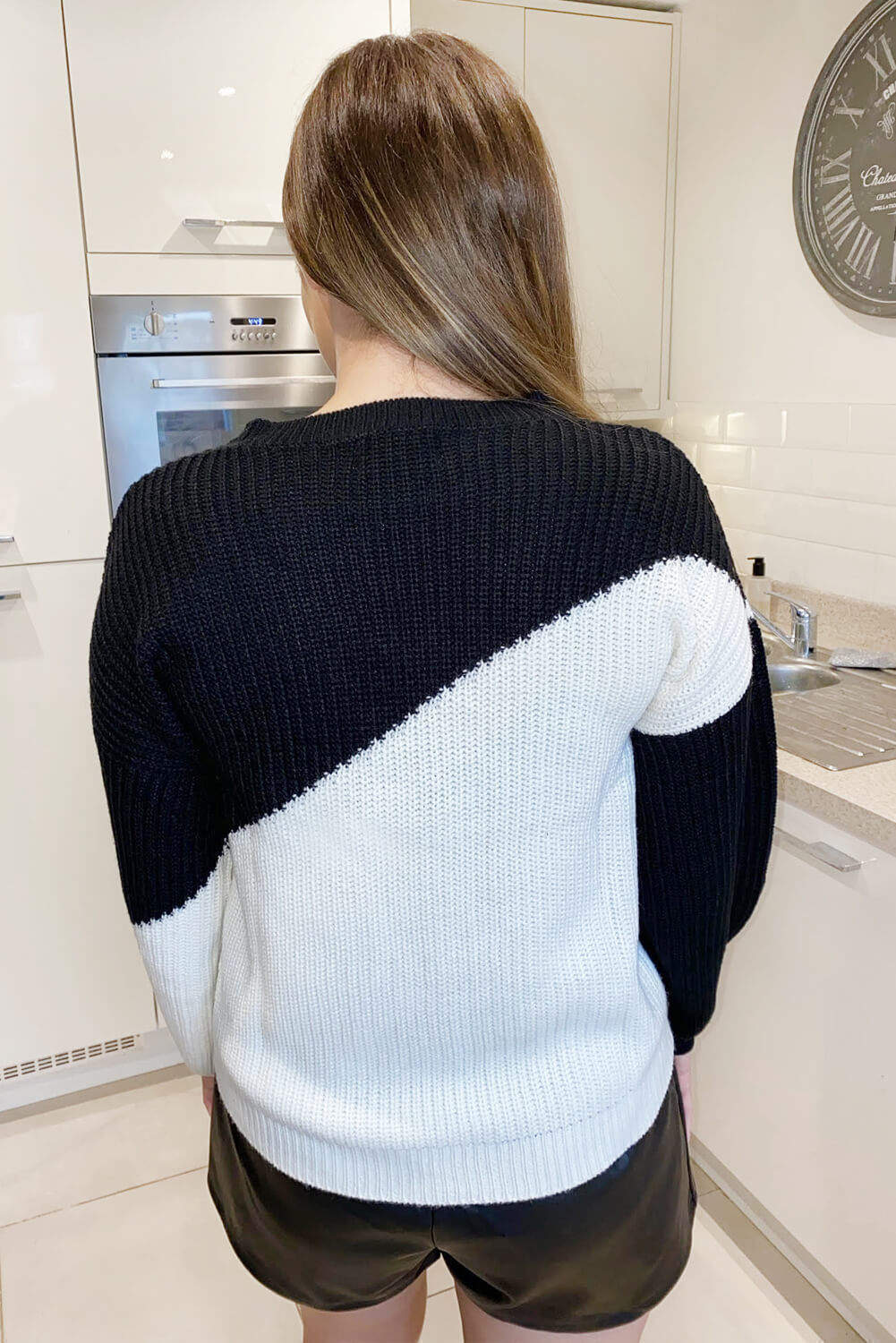 Black Diagonal Colour Block Knitted Jumper - Swimclubus