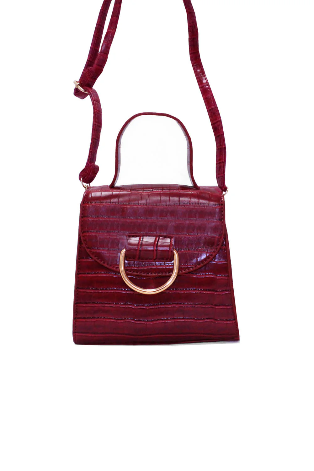 Red Croc Mini Patent Bag With Gold Ring - Swimclubus