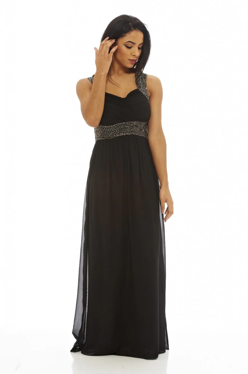 Black Embellished  Chiffon   Maxi Dress - Swimclubus