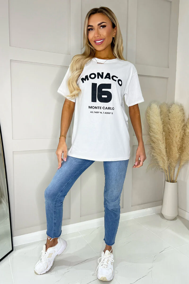 White Monaco Slogan T-Shirt - Swimclubus