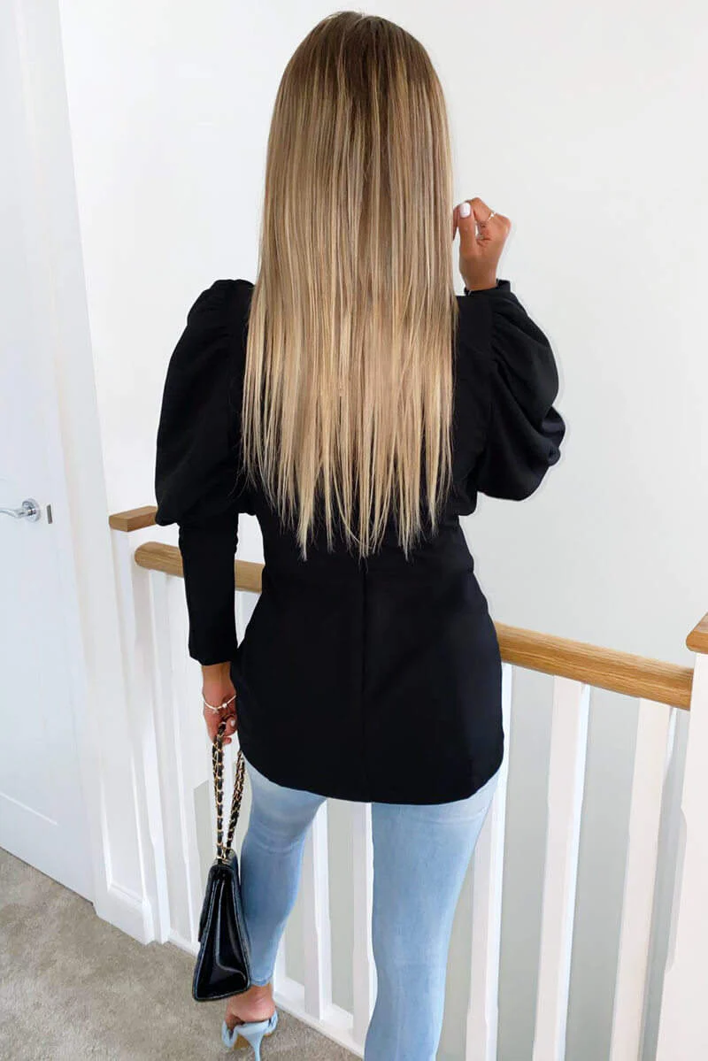 Black Puff Sleeve Blazer - Swimclubus