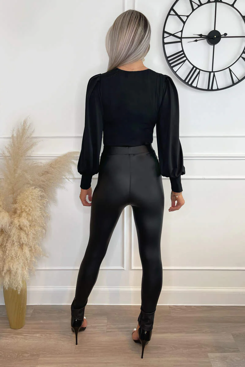 Black Round Neck Long Sleeve Bodysuit - Swimclubus