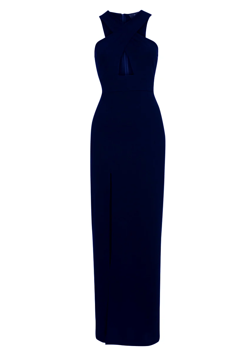 Navy Maxi Dress With Thigh High Split - Swimclubus