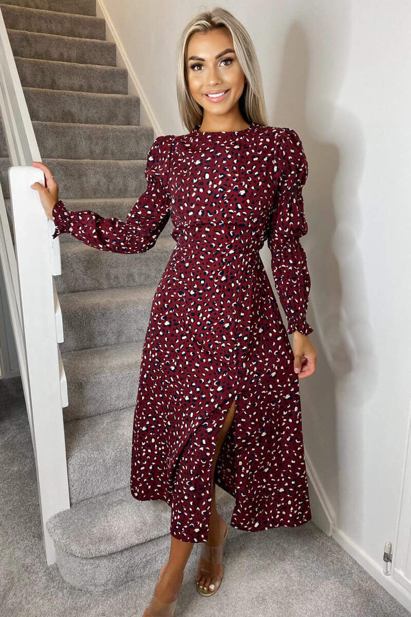 Plum Animal Printed Elasticated Sleeve Midi Dress - Swimclubus