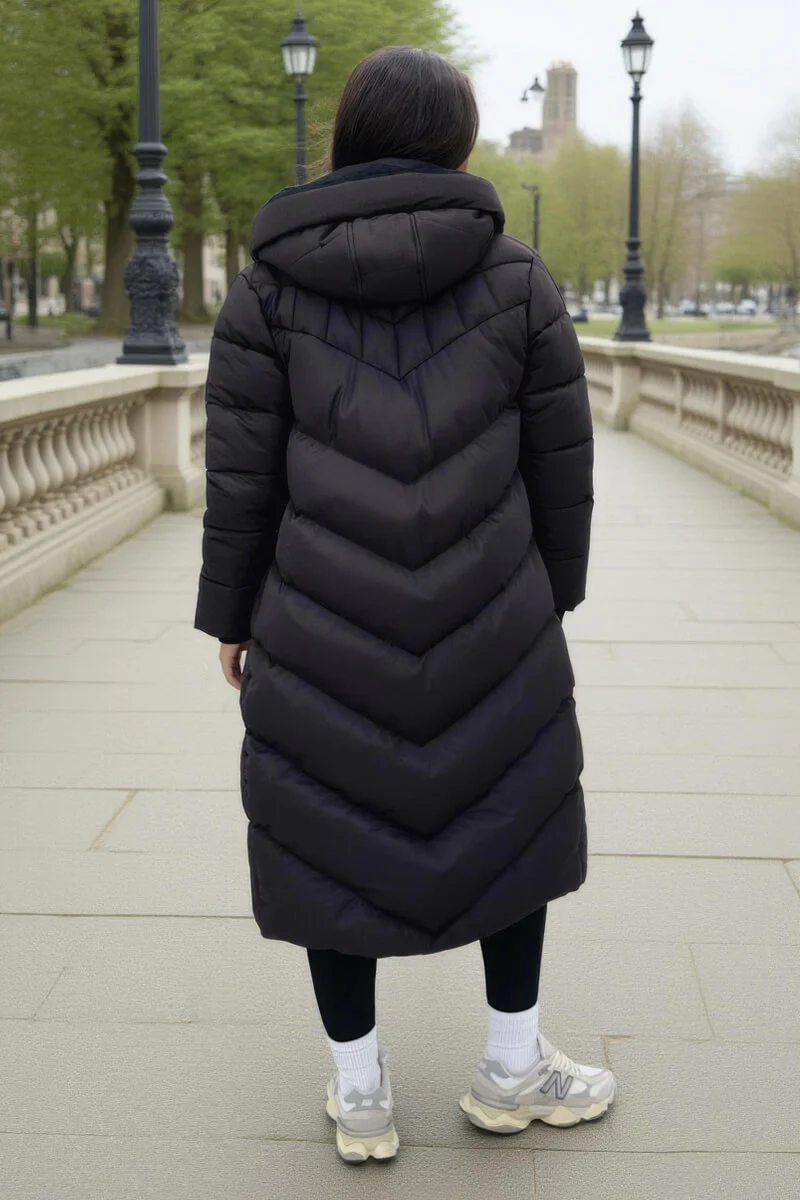 Chocolate Hooded Puffer Coat with Zip Front Pockets - Swimclubus