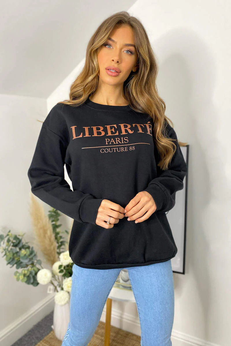 Black Liberte Printed Sweatshirt - Swimclubus