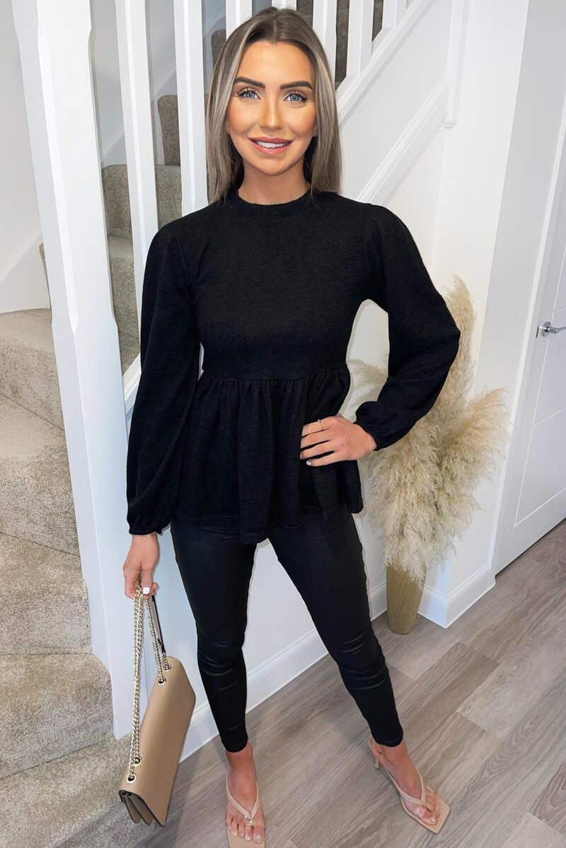 Black Soft Touch Peplum Top - Swimclubus