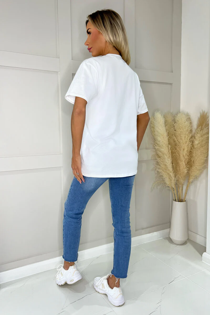 White NY London Milan Paris Slogan T-Shirt - Swimclubus