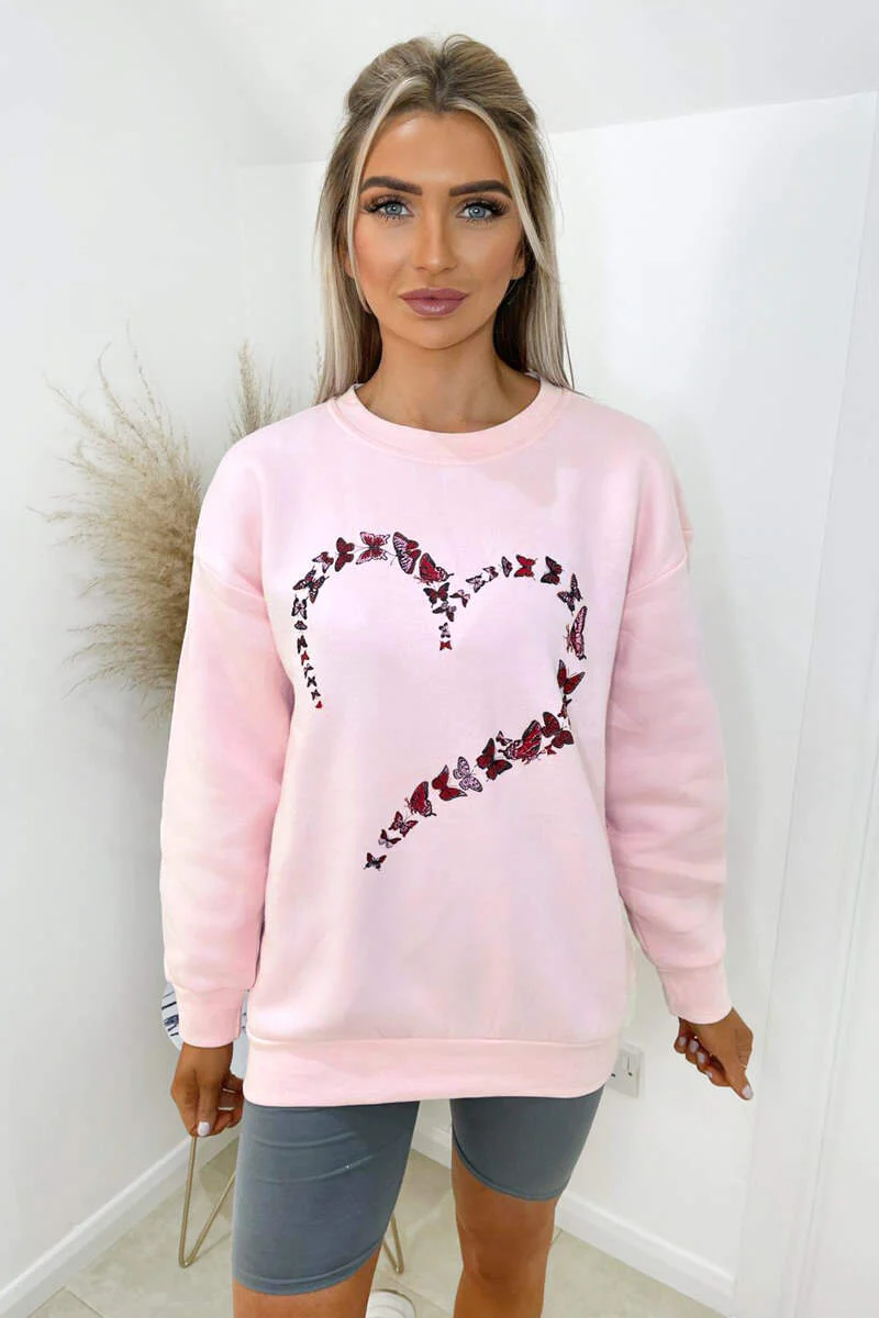 Pink Butterfly Printed Oversized Sweatshirt - Swimclubus