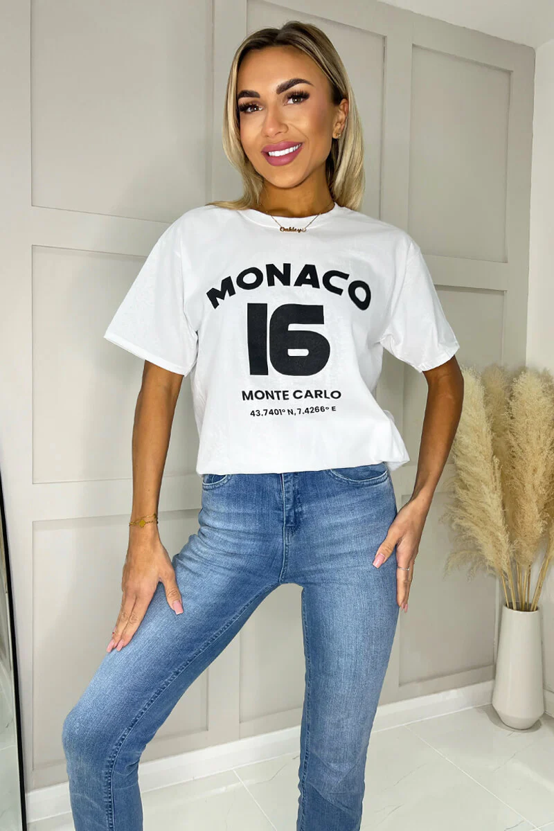 White Monaco Slogan T-Shirt - Swimclubus