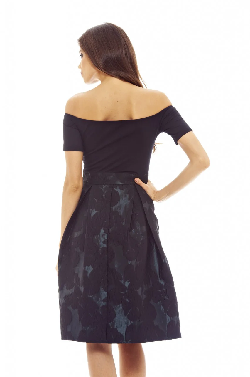 Black/Green  2-In-1 Midi Skater Dress - Swimclubus