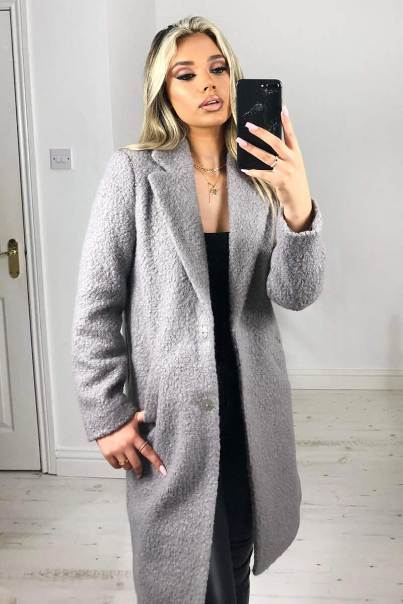 Grey Long Teddy Coat - Swimclubus