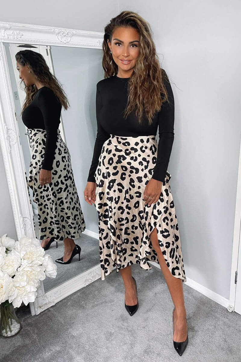 Multi Animal Print 2 in 1 Long Sleeve Midi Dress - Swimclubus