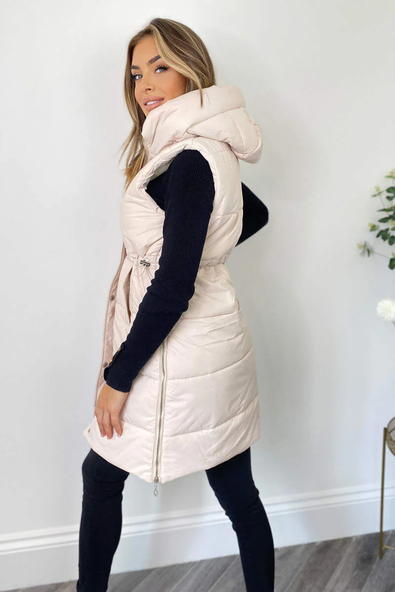 Beige Side Zip Hooded Gilet - Swimclubus