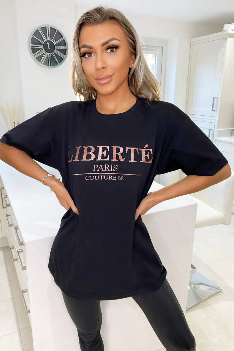Black Liberte Printed Oversized T-Shirt - Swimclubus