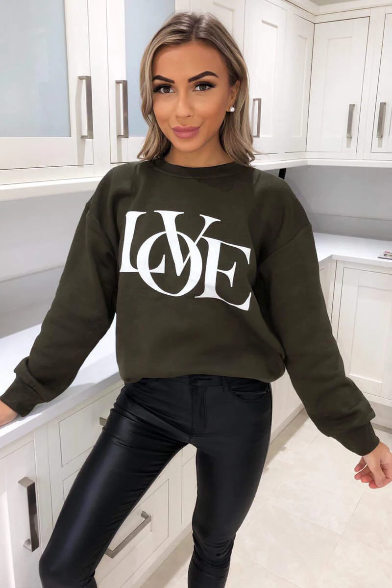 Khaki LOVE Sweatshirt - Swimclubus