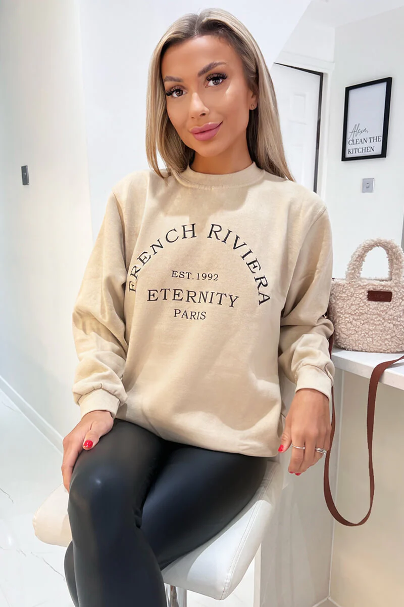 Stone French Riviera Slogan Sweatshirt - Swimclubus