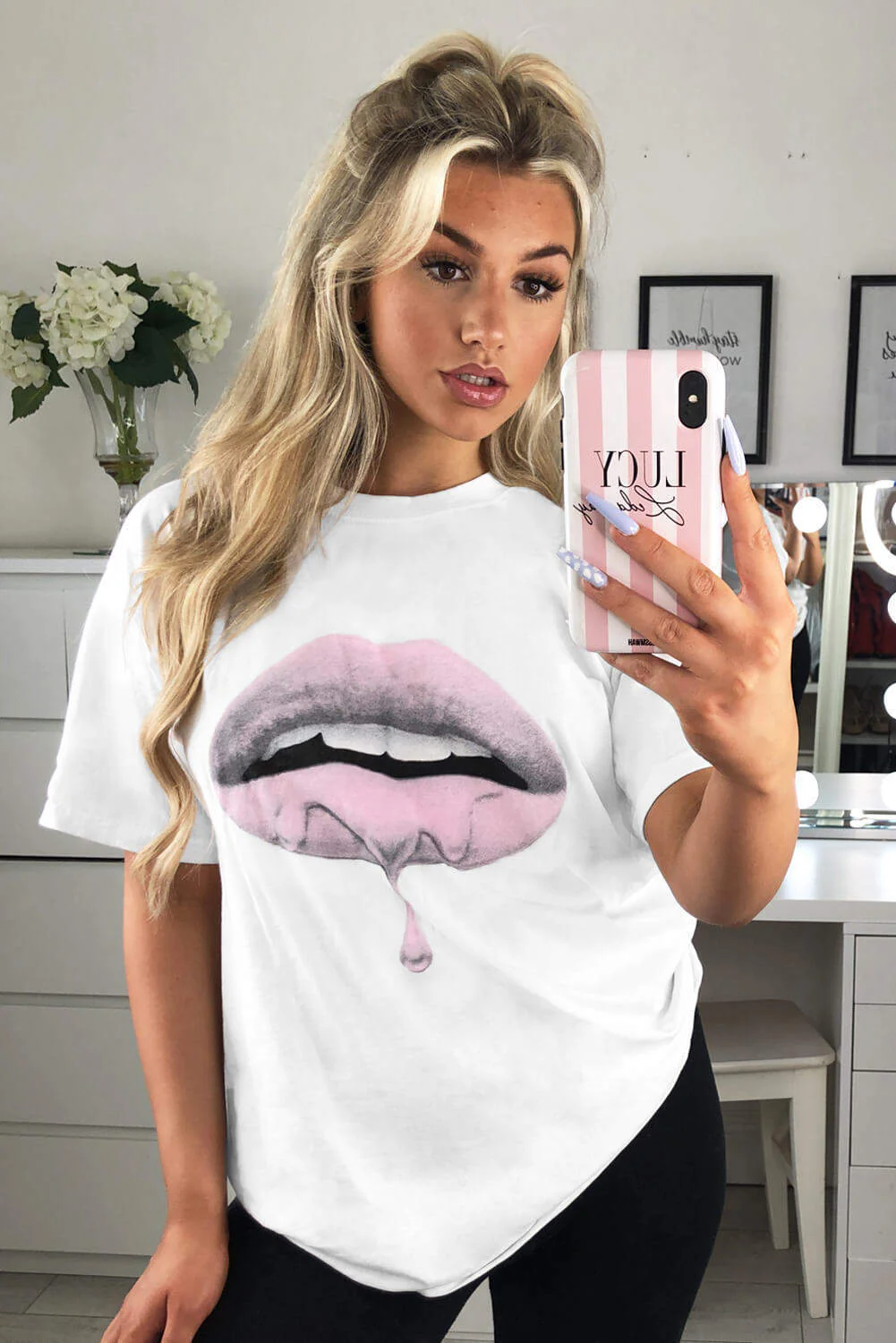 White Pink Lip T-Shirt - Swimclubus