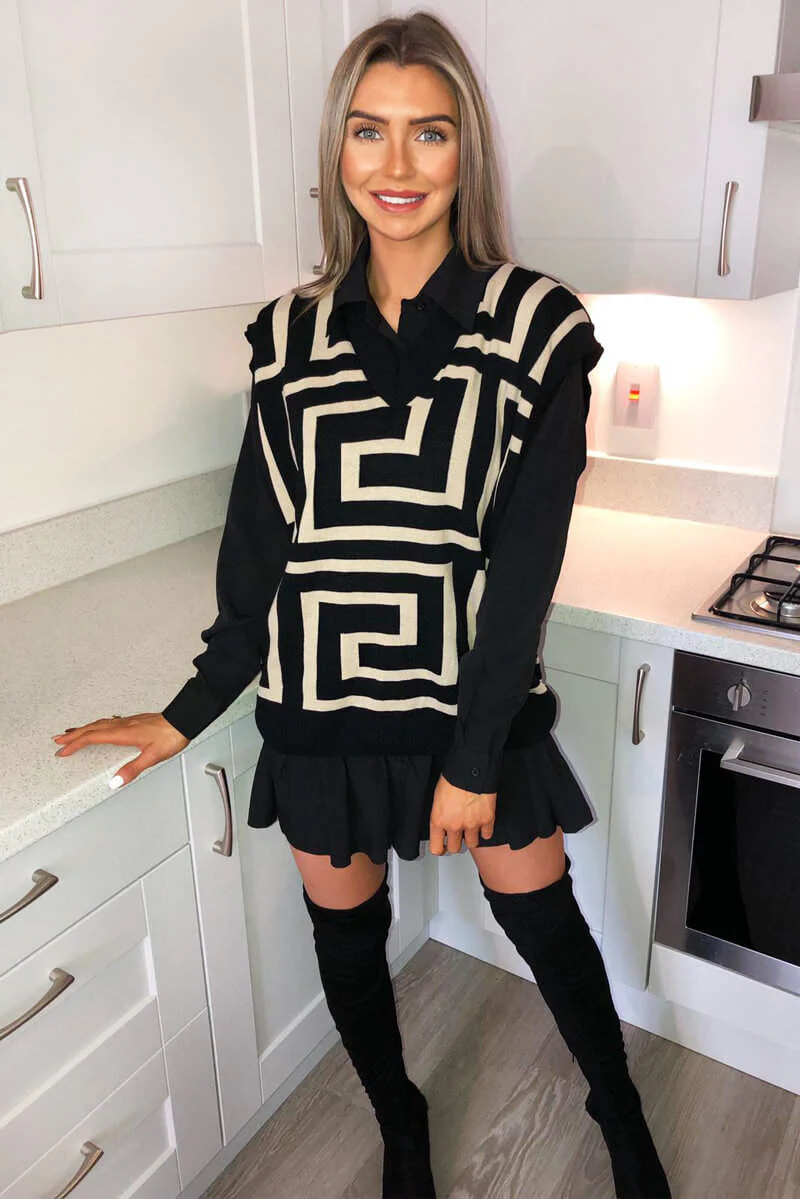 Black Large Geo Print Tank Top - Swimclubus