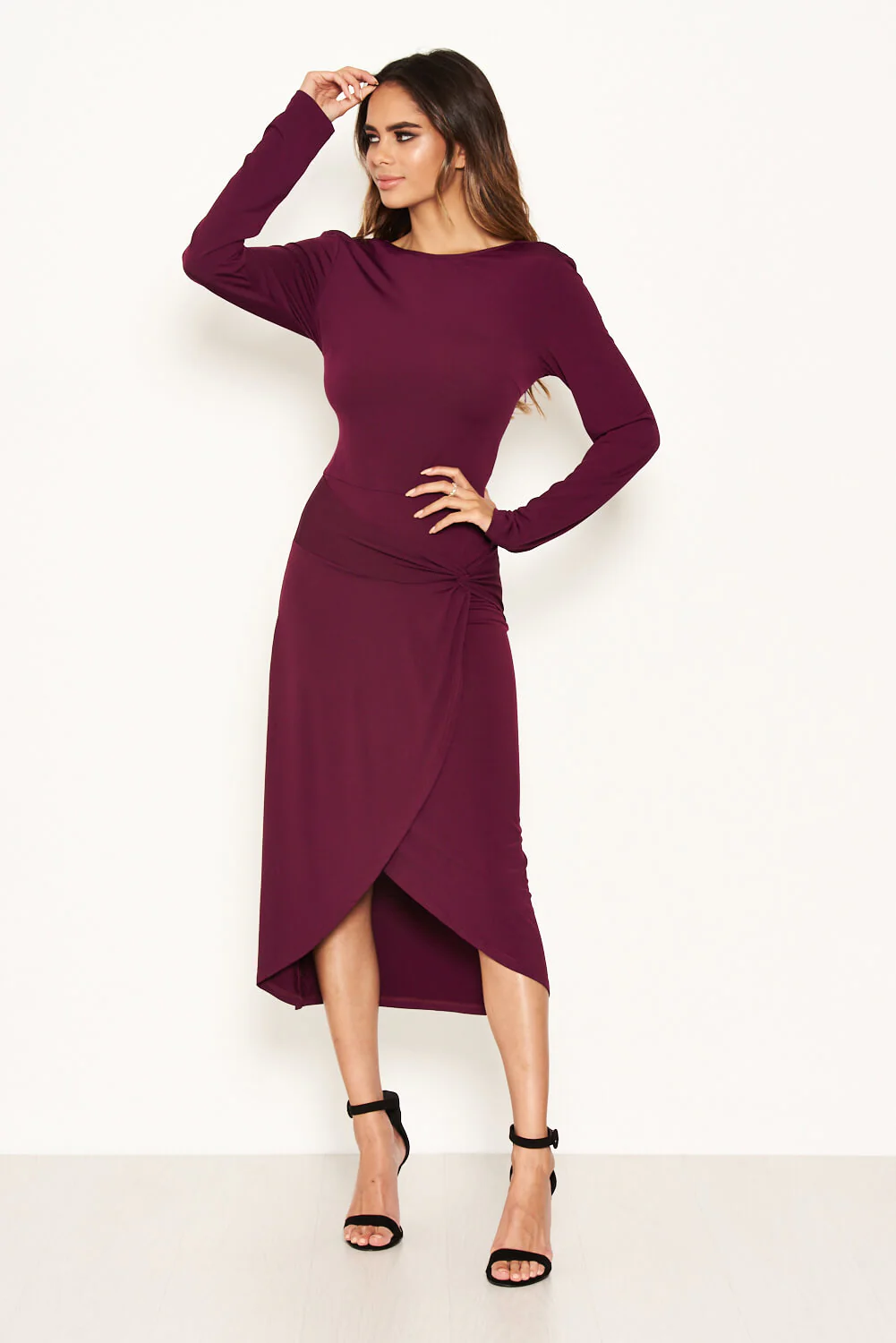 Plum Knot Front Bodycon Midi Dress - Swimclubus