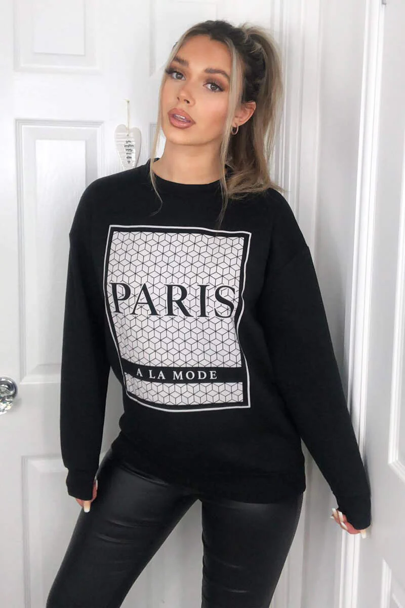 Black Paris Printed Sweatshirt - Swimclubus