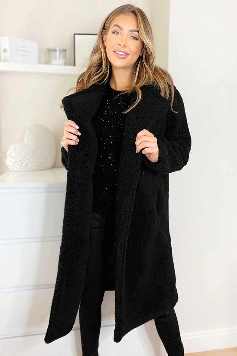 Black Faux Fur Teddy Coat - Swimclubus