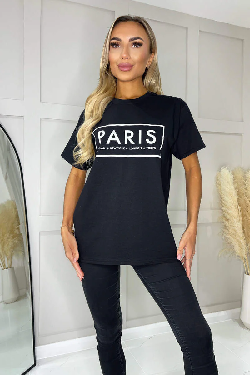 Black Paris Slogan T-Shirt - Swimclubus
