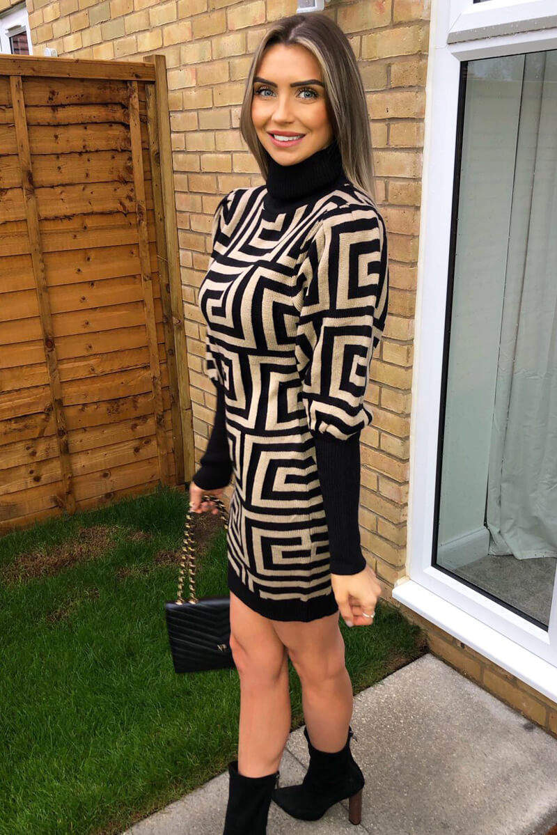 Stone Geo Print Knitted Dress - Swimclubus