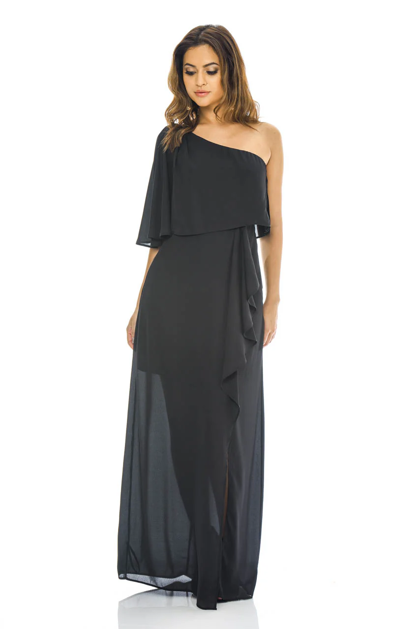 Black One Shoulder Maxi    Dress - Swimclubus