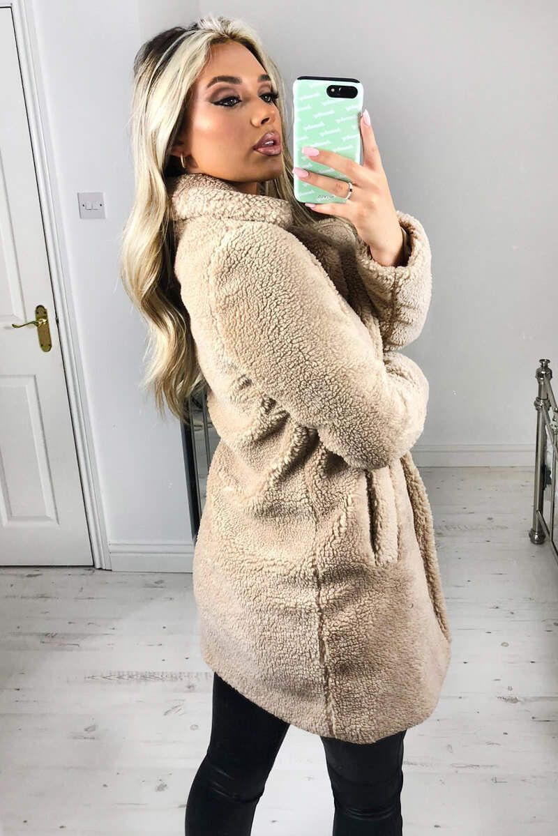 Oatmeal Teddy Faux Fur Coat With Collar - Swimclubus