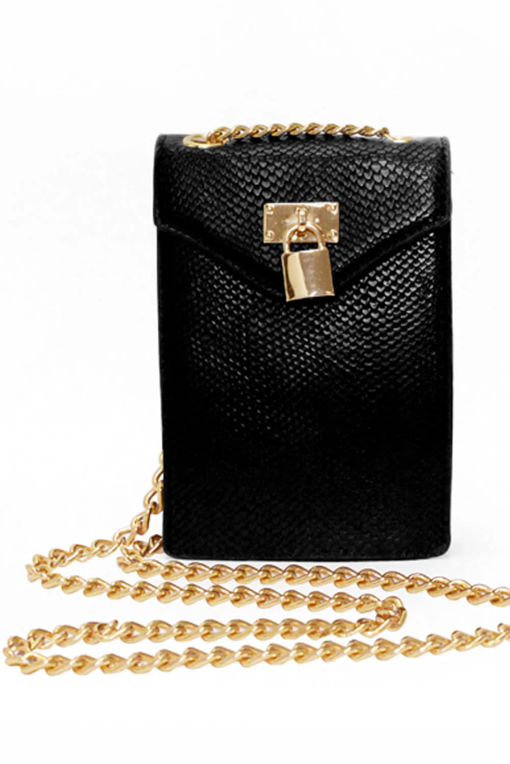 Black Faux Snake Lock Rectangle Bag - Swimclubus