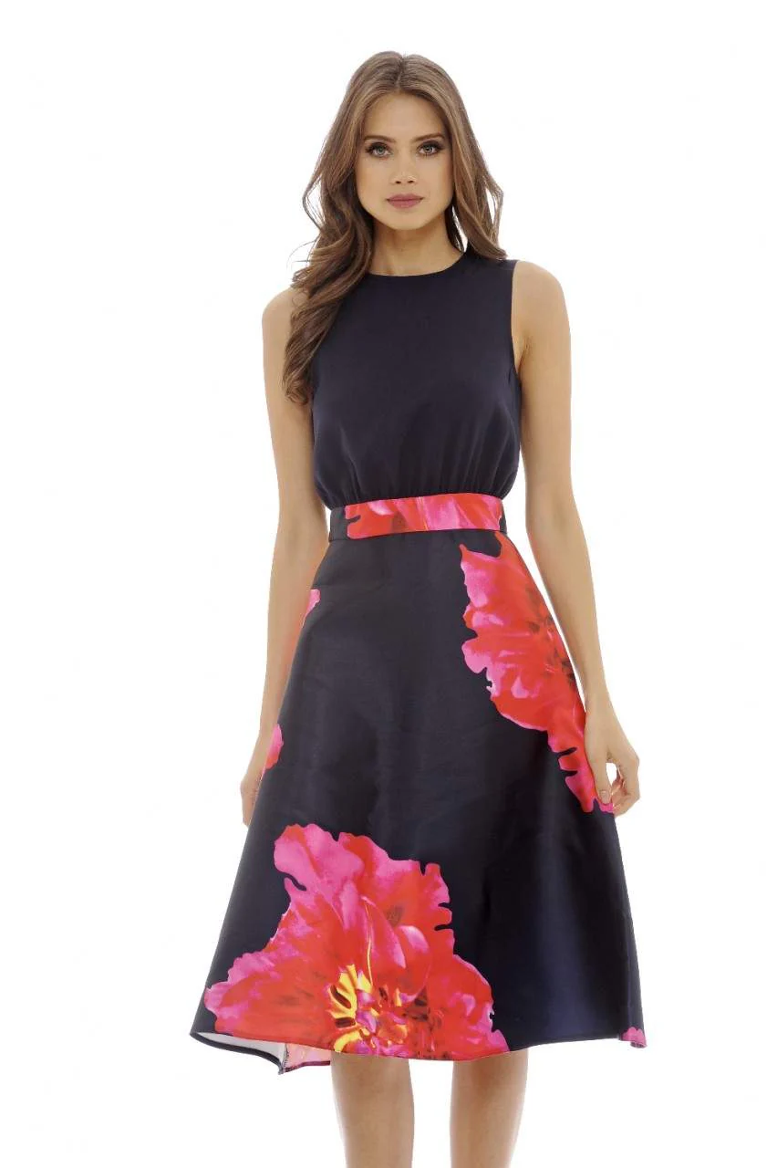 Navy 2 in 1 Floral Midi   Dress - Swimclubus